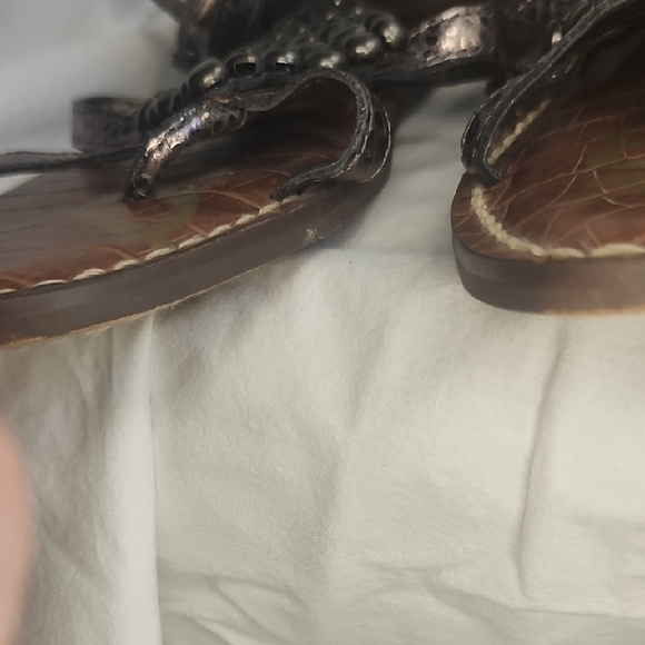Sam Edelman Beaded Greek Metallic Zipper Back Sandals Size 7 US / 37.5 EURO - Picture 12 of 16